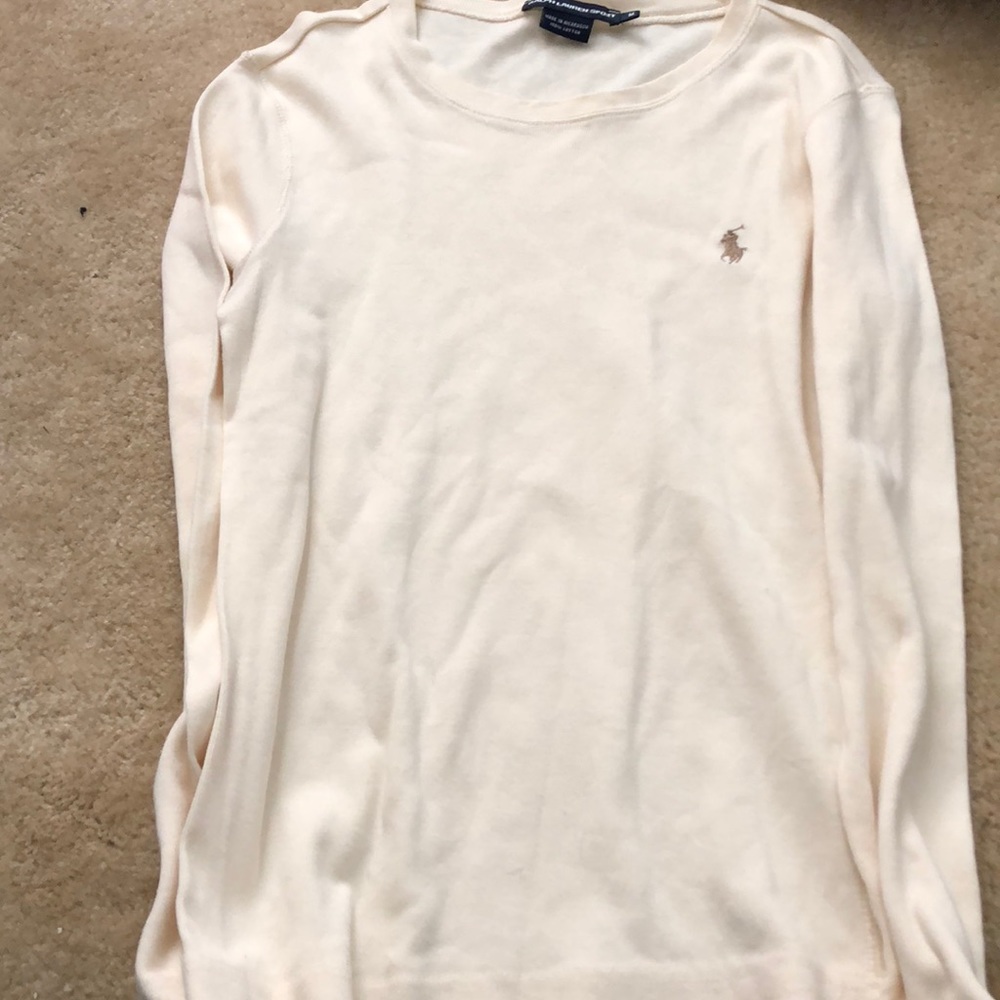 Cream fitted Ralph Lauren Sport long sleeve shirt